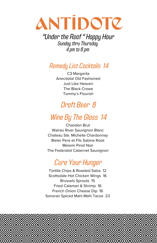 Westin x COURSE Happy Hour Menu